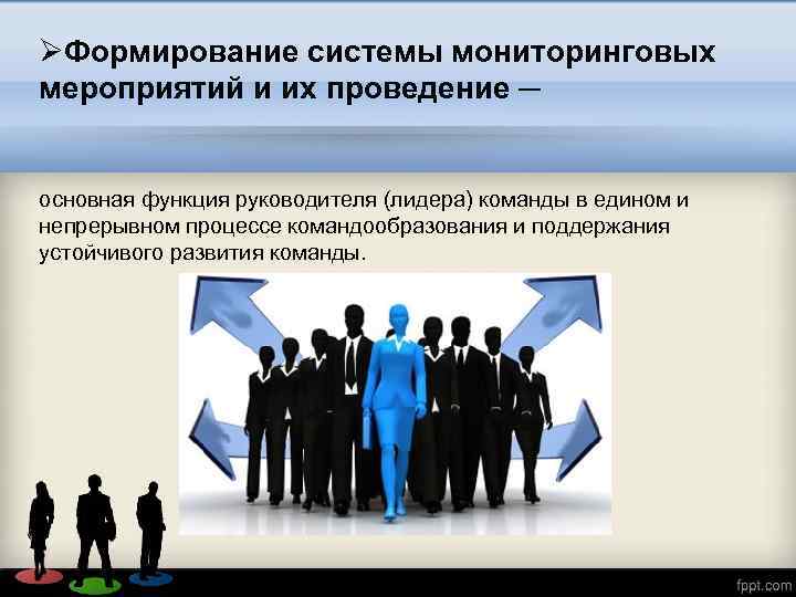 ØФормирование системы мониторинговых мероприятий и их проведение ─ основная функция руководителя (лидера) команды в