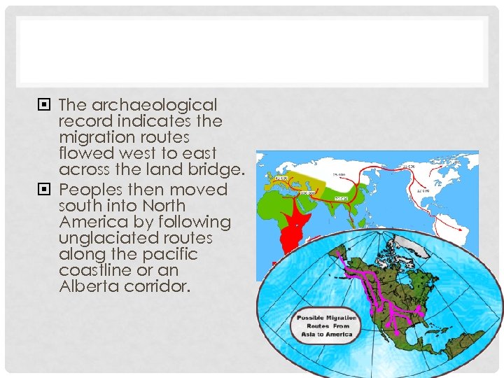  The archaeological record indicates the migration routes flowed west to east across the