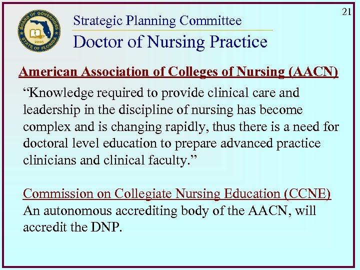 Strategic Planning Committee Doctor of Nursing Practice American Association of Colleges of Nursing (AACN)