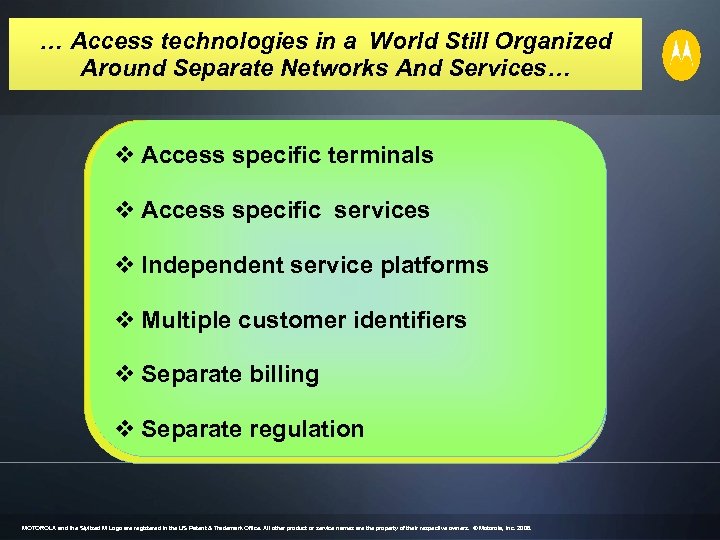 … Access technologies in a World Still Organized Around Separate Networks And Services… Fixed