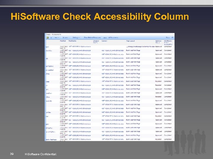 Hi. Software Check Accessibility Column 39 Hi. Software Confidential. 