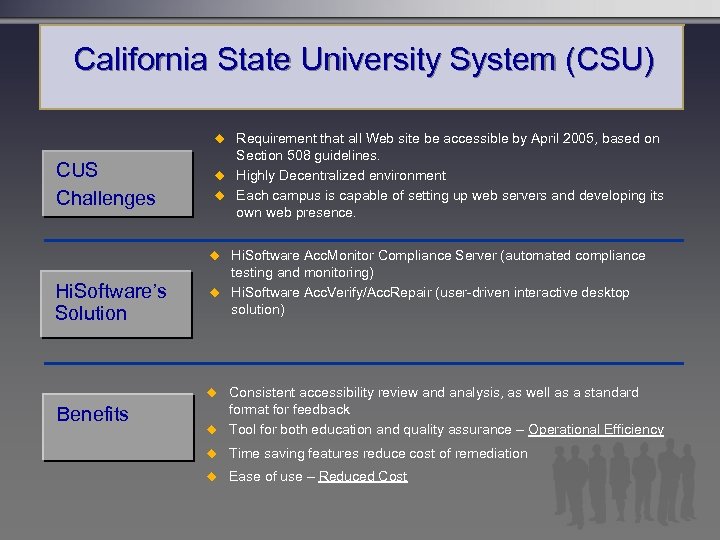 California State University System (CSU) u Requirement that all Web site be accessible by