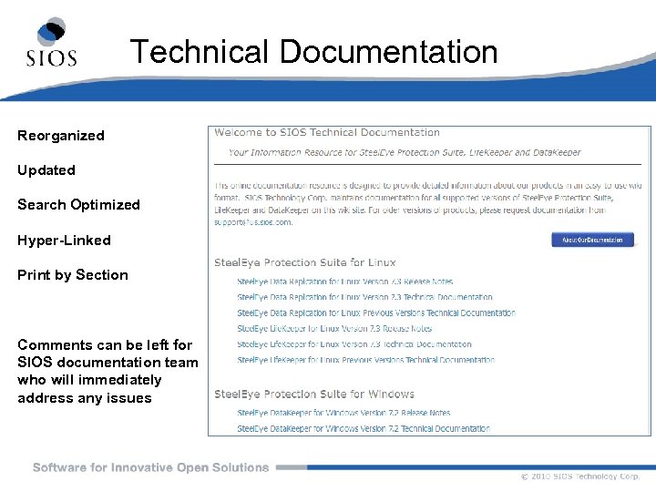 Technical Documentation Reorganized Updated Search Optimized Hyper-Linked Print by Section Comments can be left