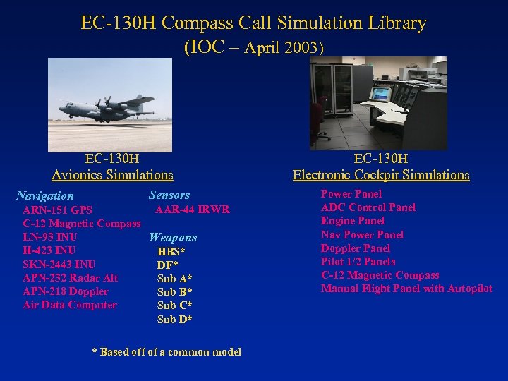 EC-130 H Compass Call Simulation Library (IOC – April 2003) EC-130 H Avionics Simulations