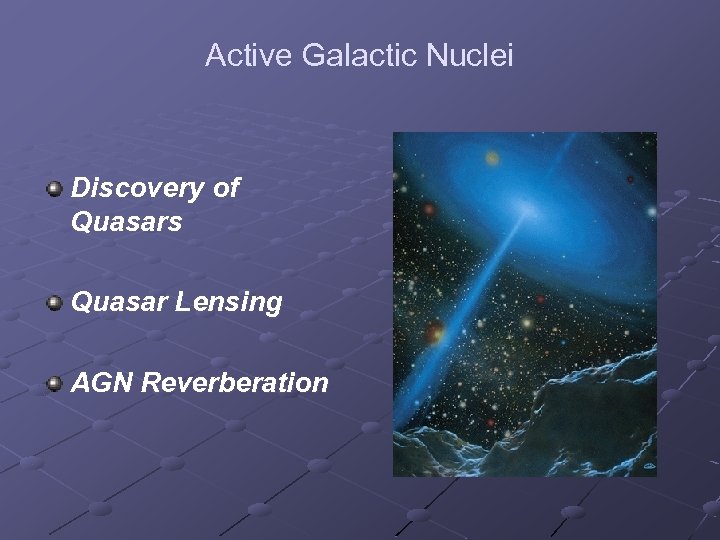 Active Galactic Nuclei Discovery of Quasars Quasar Lensing AGN Reverberation 