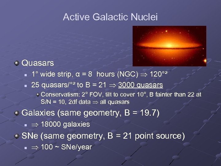 Active Galactic Nuclei Quasars n n 1° wide strip, α = 8 hours (NGC)