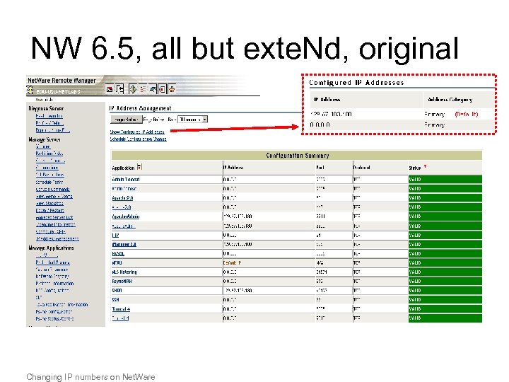 NW 6. 5, all but exte. Nd, original Changing IP numbers on Net. Ware