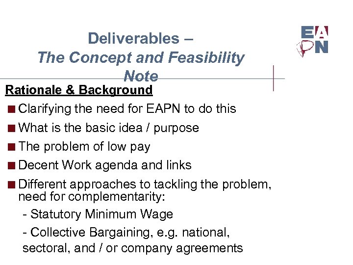 Deliverables – The Concept and Feasibility Note Rationale & Background <Clarifying the need for