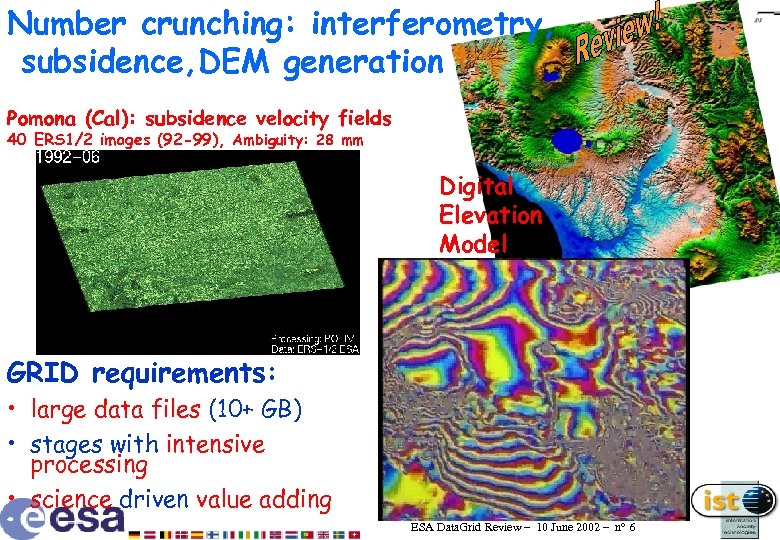 Number crunching: interferometry, subsidence, DEM generation Pomona (Cal): subsidence velocity fields 40 ERS 1/2