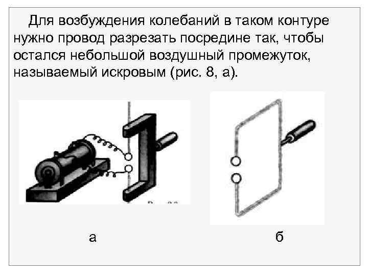 Для возбуждения колебаний в таком контуре нужно провод разрезать посредине так, чтобы остался небольшой
