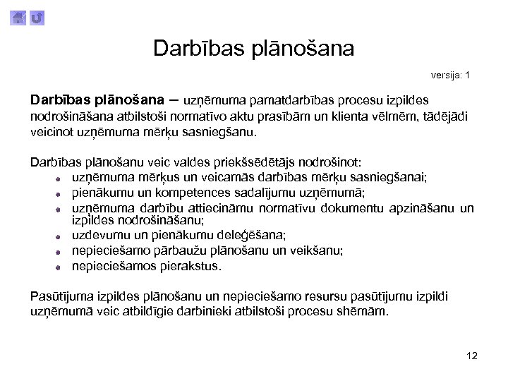 Darbības plānošana versija: 1 Darbības plānošana – uzņēmuma pamatdarbības procesu izpildes nodrošināšana atbilstoši normatīvo