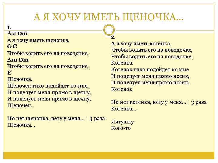 А Я ХОЧУ ИМЕТЬ ЩЕНОЧКА. . . 1. Ам Dm А я хочу иметь