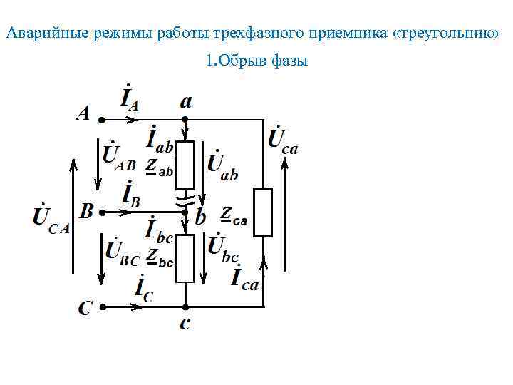 Аварийные режимы работы трехфазного приемника «треугольник» 1. Обрыв фазы 