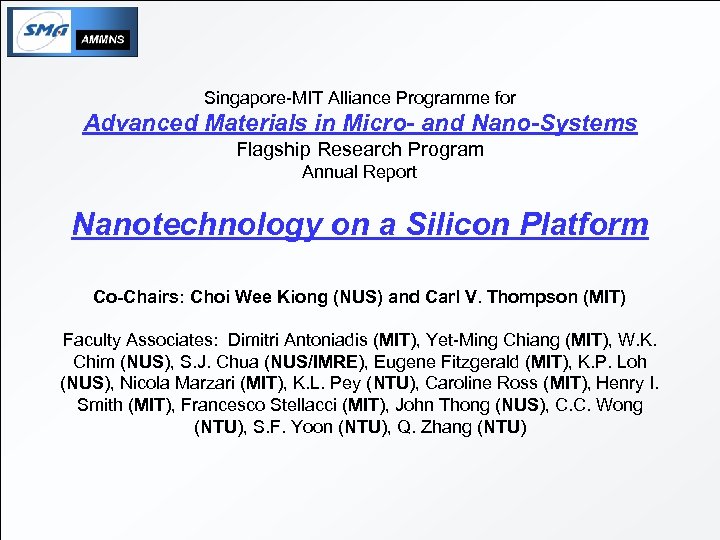 Singapore-MIT Alliance Programme for Advanced Materials in Micro- and Nano-Systems Flagship Research Program Annual