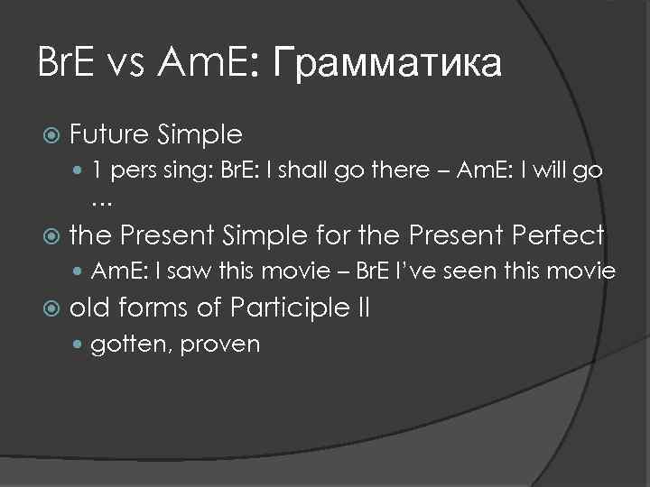 Br. E vs Am. E: Грамматика Future Simple 1 pers sing: Br. E: I