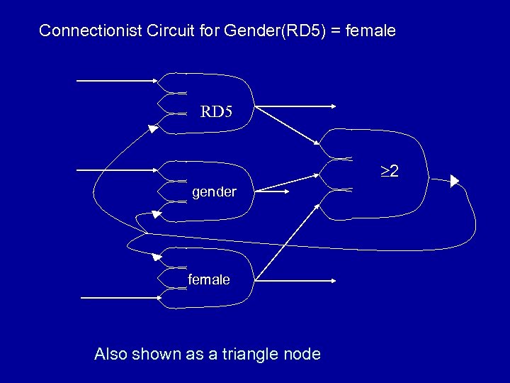 Connectionist Circuit for Gender(RD 5) = female RD 5 2 gender female Also shown