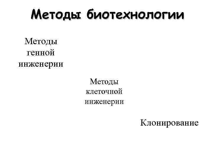 Методы биотехнологии Методы генной инженерии Методы клеточной инженерии Клонирование 