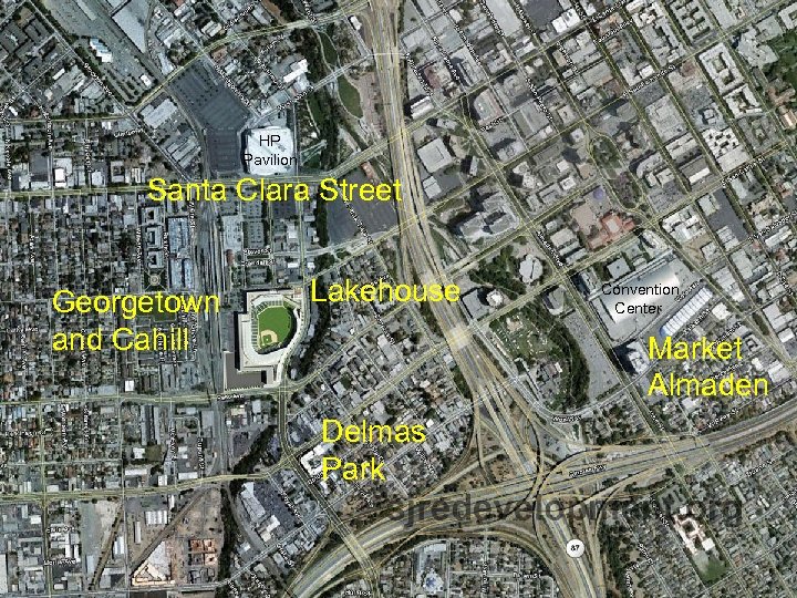 Ballpark location map HP Pavilion Santa Clara Street Georgetown and Cahill Lakehouse Convention Center
