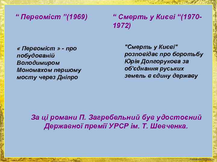 “ Первоміст ”(1969) « Первоміст » - про побудованій Володимиром Мономахом першому мосту через