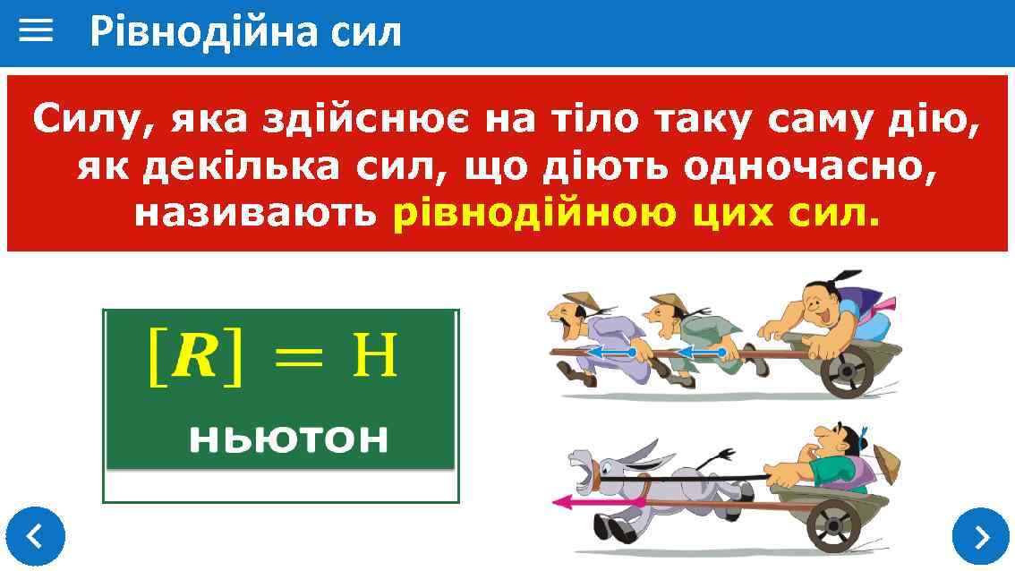 Рівнодійна сил Силу, яка здійснює на тіло таку саму дію, як декілька сил, що