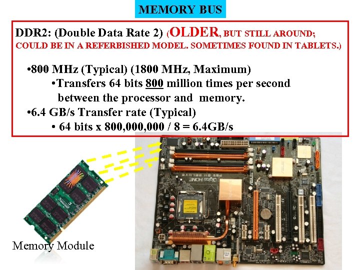 MEMORY BUS DDR 2: (Double Data Rate 2) (OLDER, BUT STILL AROUND; COULD BE