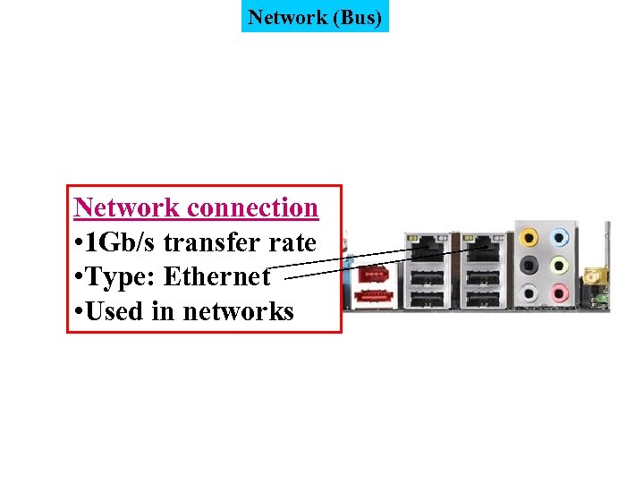 Network (Bus) Network connection • 1 Gb/s transfer rate • Type: Ethernet • Used