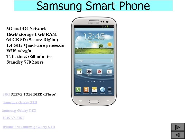 Samsung Smart Phone 3 G and 4 G Network 16 GB storage 1 GB