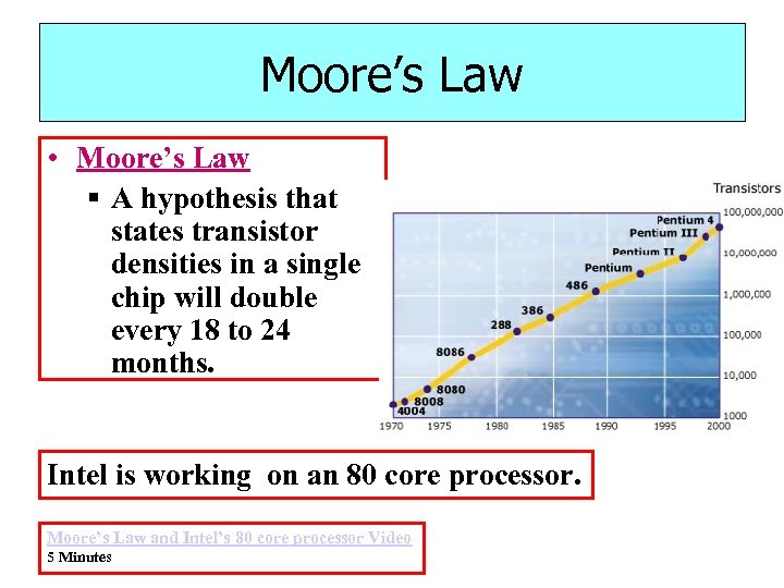 Moore’s Law • Moore’s Law § A hypothesis that states transistor densities in a