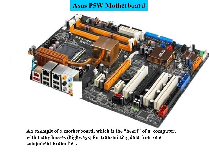 Asus P 5 W Motherboard An example of a motherboard, which is the “heart”