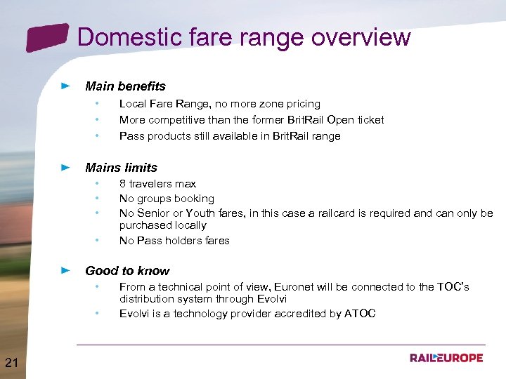 Domestic fare range overview Main benefits • • • Local Fare Range, no more