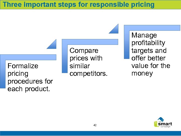 Three important steps for responsible pricing Formalize pricing procedures for each product. Compare prices