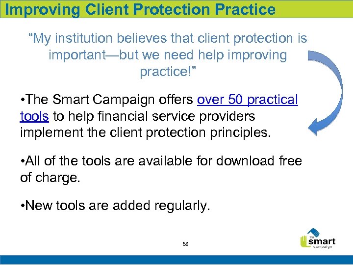 Improving Client Protection Practice “My institution believes that client protection is important—but we need