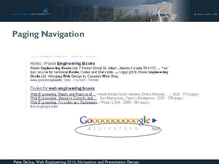 Paging Navigation Peter Dolog, Web Engineering 2010, Navigation and Presentation Design 