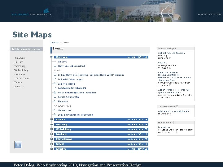 Site Maps Peter Dolog, Web Engineering 2010, Navigation and Presentation Design 