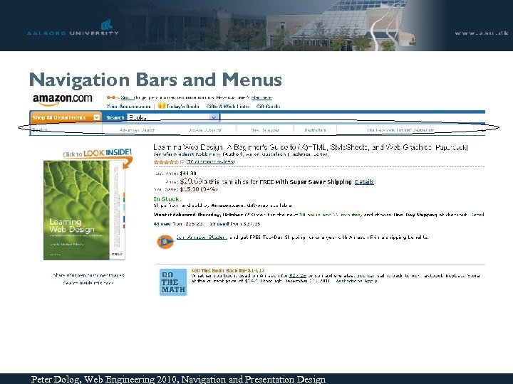 Navigation Bars and Menus Peter Dolog, Web Engineering 2010, Navigation and Presentation Design 