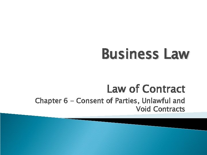 Business Law of Contract Chapter 6 - Consent of Parties, Unlawful and Void Contracts