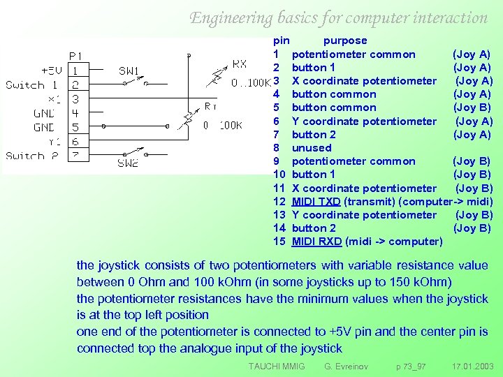 Engineering basics for computer interaction pin purpose 1 potentiometer common (Joy A) 2 button