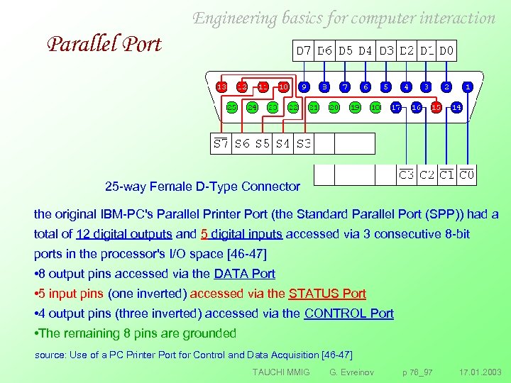 Engineering basics for computer interaction Parallel Port 25 way Female D Type Connector the