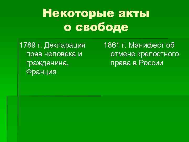 Некоторые акты о свободе 1789 г. Декларация прав человека и гражданина, Франция 1861 г.