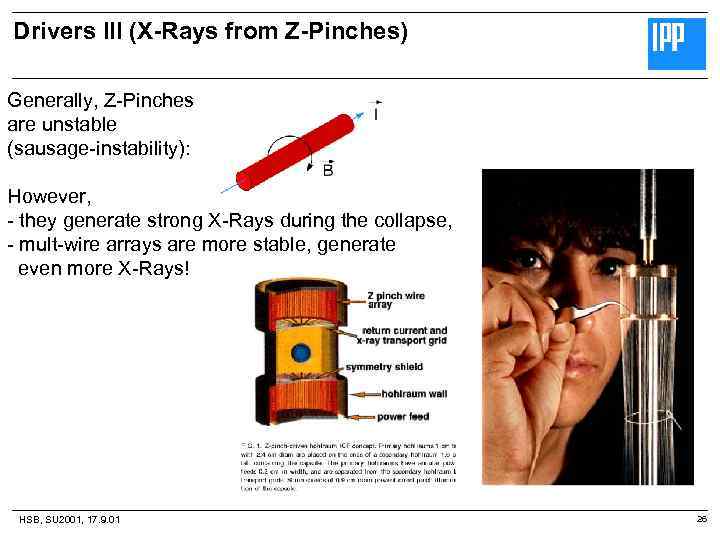 Drivers III (X-Rays from Z-Pinches) Generally, Z-Pinches are unstable (sausage-instability): However, - they generate