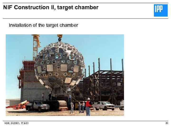 NIF Construction II, target chamber Installation of the target chamber HSB, SU 2001, 17.