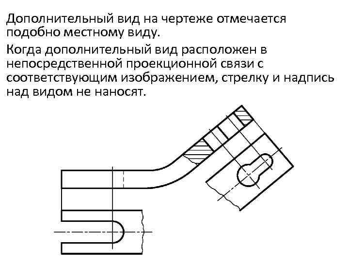 Дополнительный вид на чертеже отмечается подобно местному виду. Когда дополнительный вид расположен в непосредственной