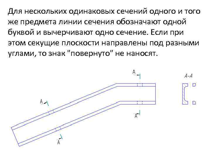 Для нескольких одинаковых сечений одного и того же предмета линии сечения обозначают одной буквой