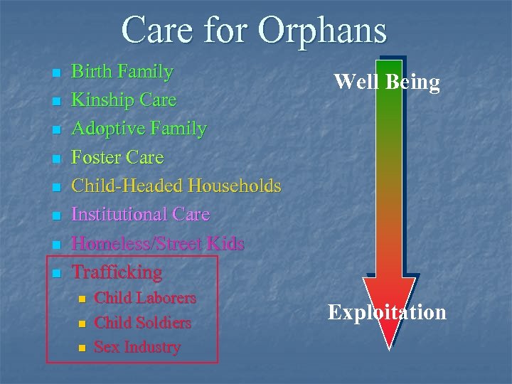 Care for Orphans n n n n Birth Family Kinship Care Adoptive Family Foster