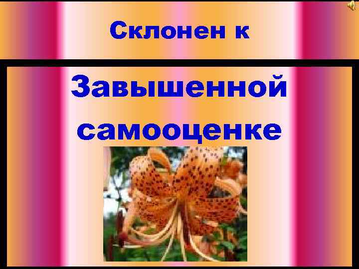 Склонен к Завышенной самооценке 