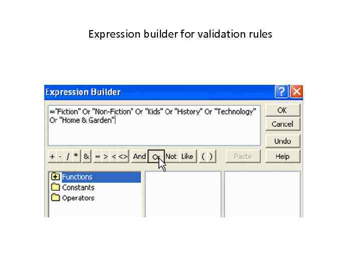 Expression builder for validation rules 