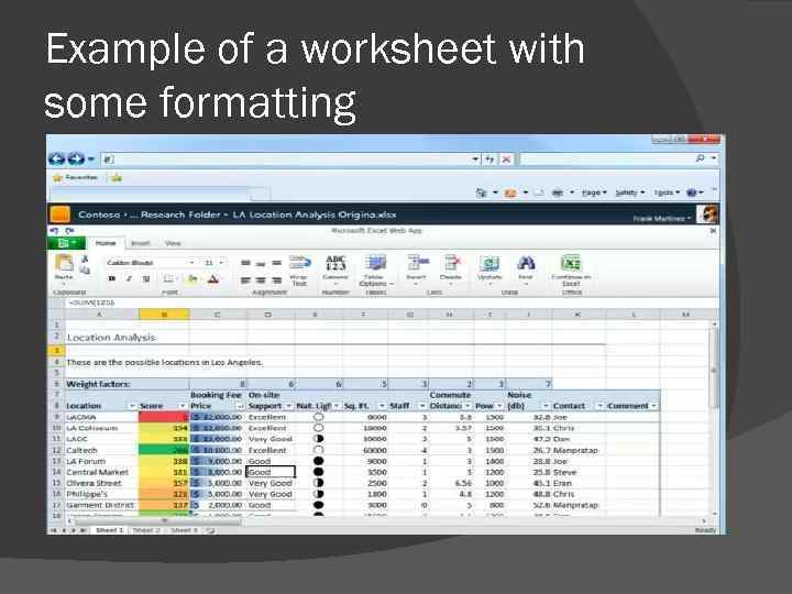 Example of a worksheet with some formatting 