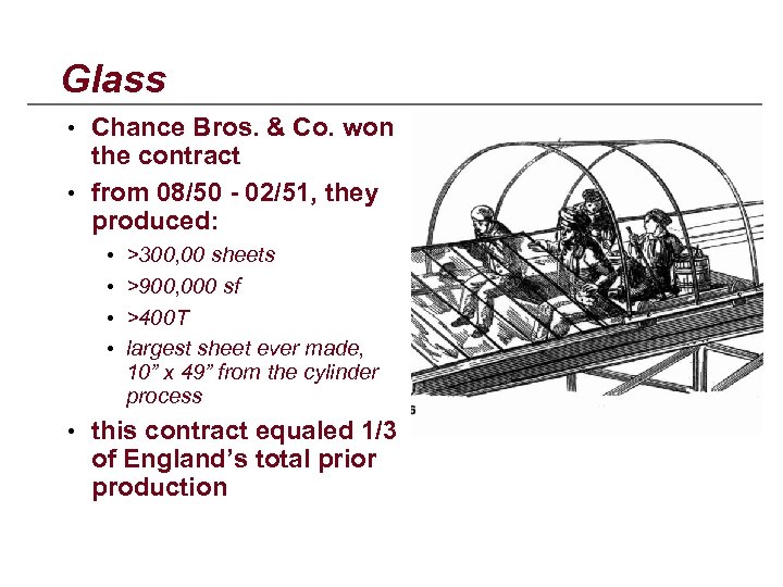 Glass • Chance Bros. & Co. won the contract • from 08/50 - 02/51,