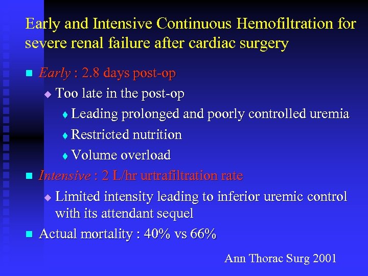 Early and Intensive Continuous Hemofiltration for severe renal failure after cardiac surgery n n