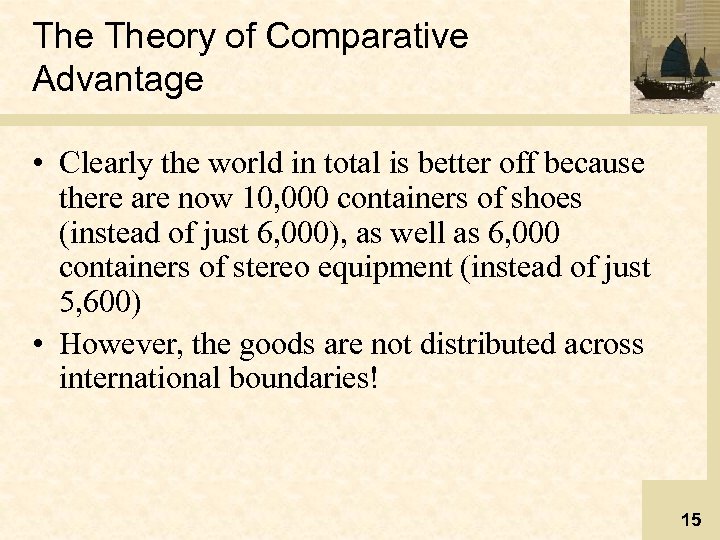 The Theory of Comparative Advantage • Clearly the world in total is better off